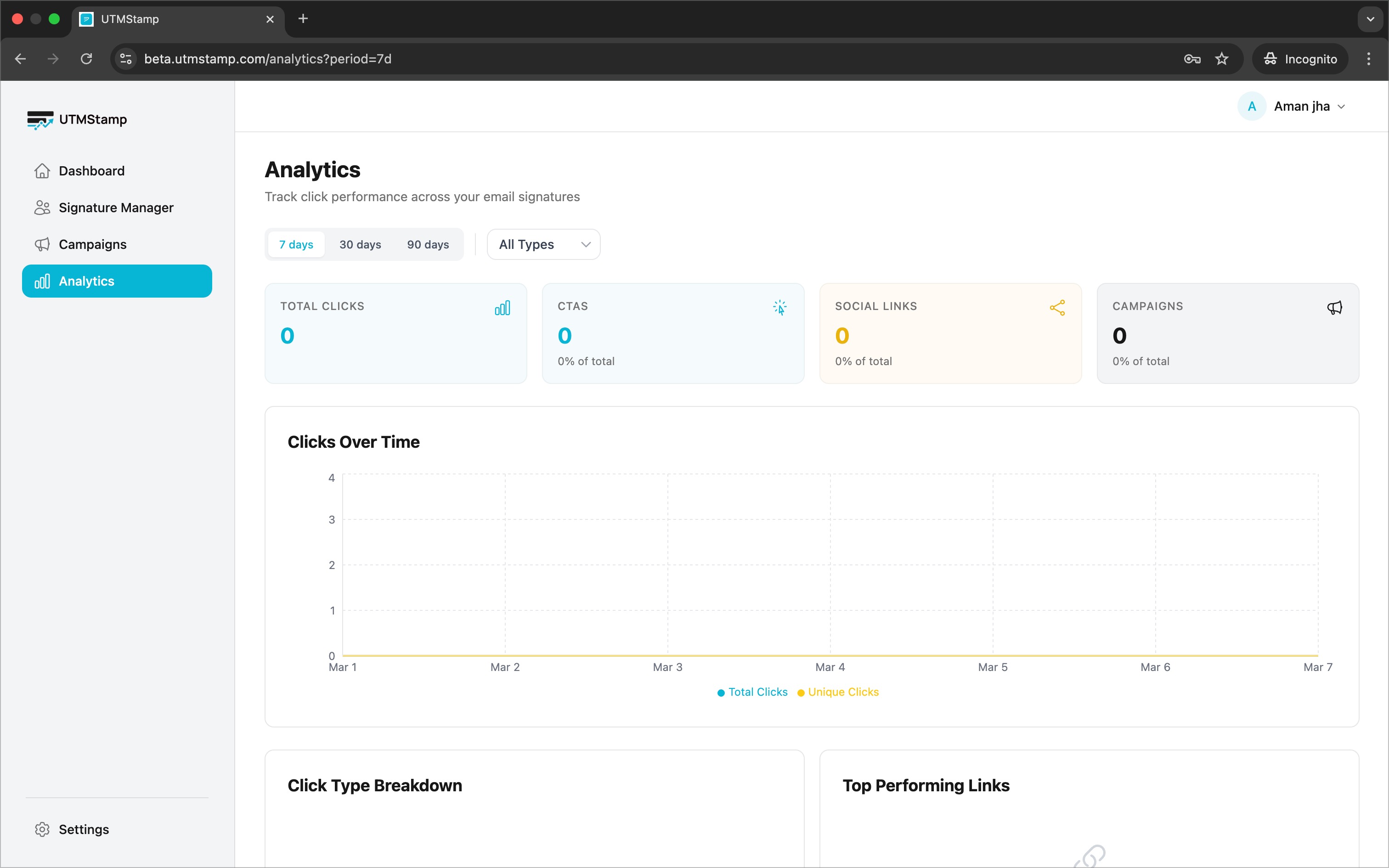 UTM analytics dashboard