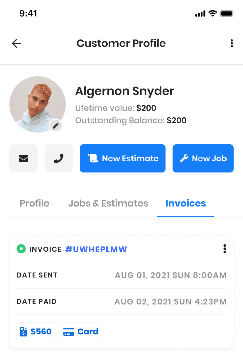 Zeo customer invoice history showing an example paid invoice.